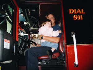 Taylor Hartman talks with her dad Mike Hartman about his 31 years working as a Firefighter